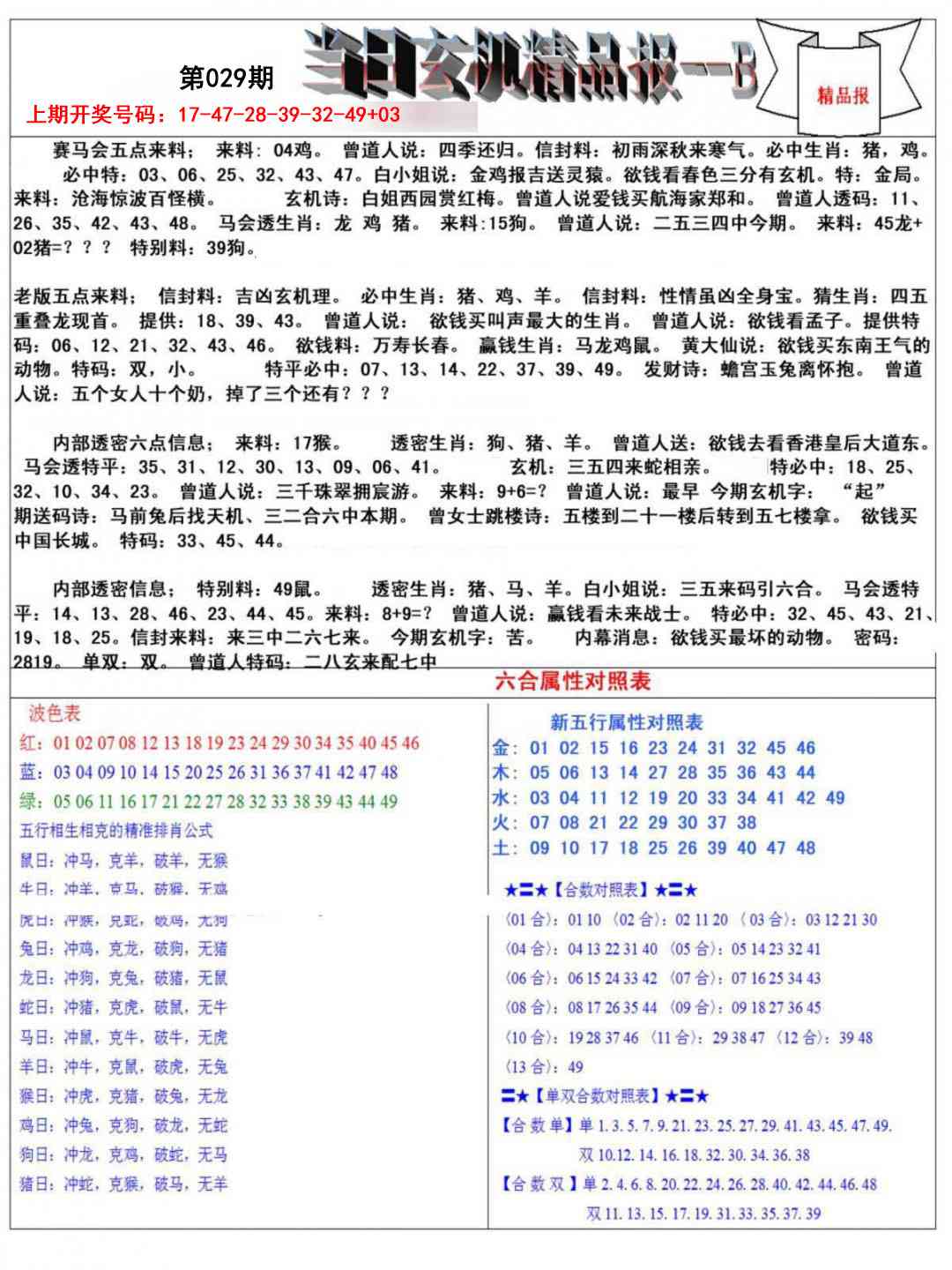 029期当日玄机精品报B[图]
